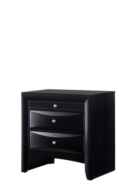 Black Emily Night Stand, Transitional Modern Wood, 2 Spacious Drawers - Ella Furniture