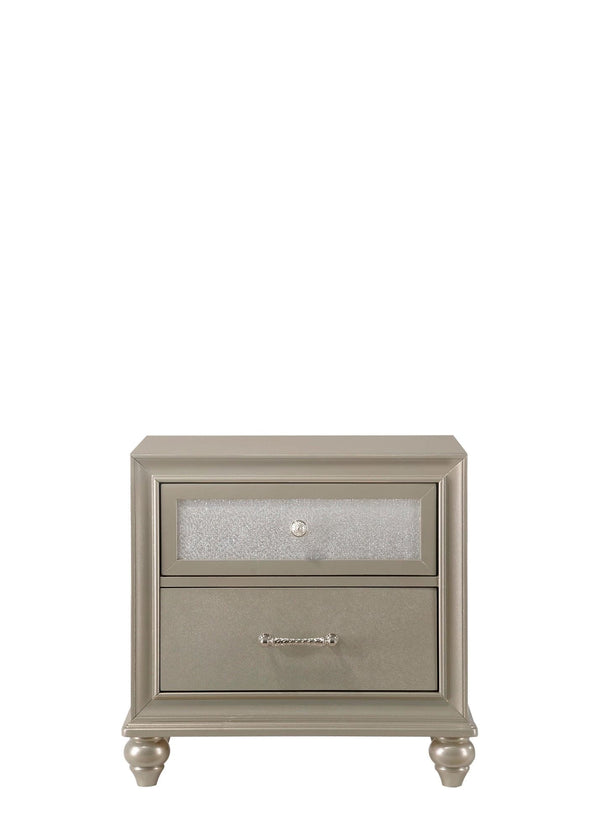 Lila Night Stand Champagne, Contemporary Modern Wood, 2 Dovetail Metal Drawers - Ella Furniture
