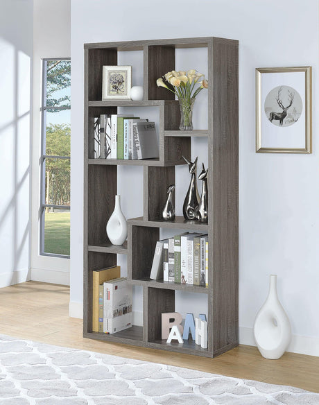 Theo 10-Shelf Bookcase Weathered Grey - Ella Furniture