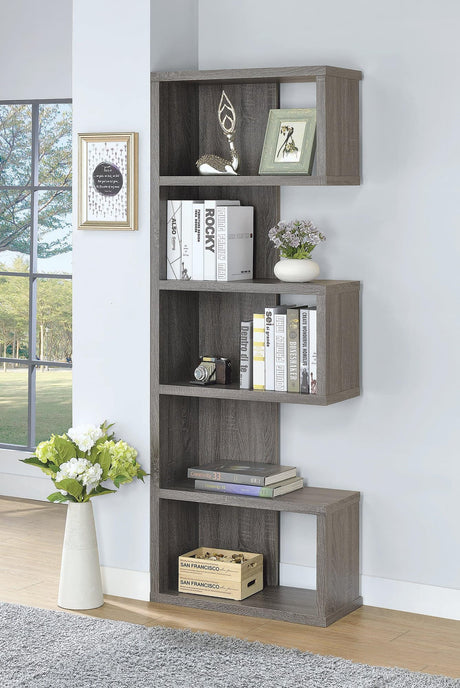 Joey 5-Tier Bookcase Weathered Grey - Ella Furniture