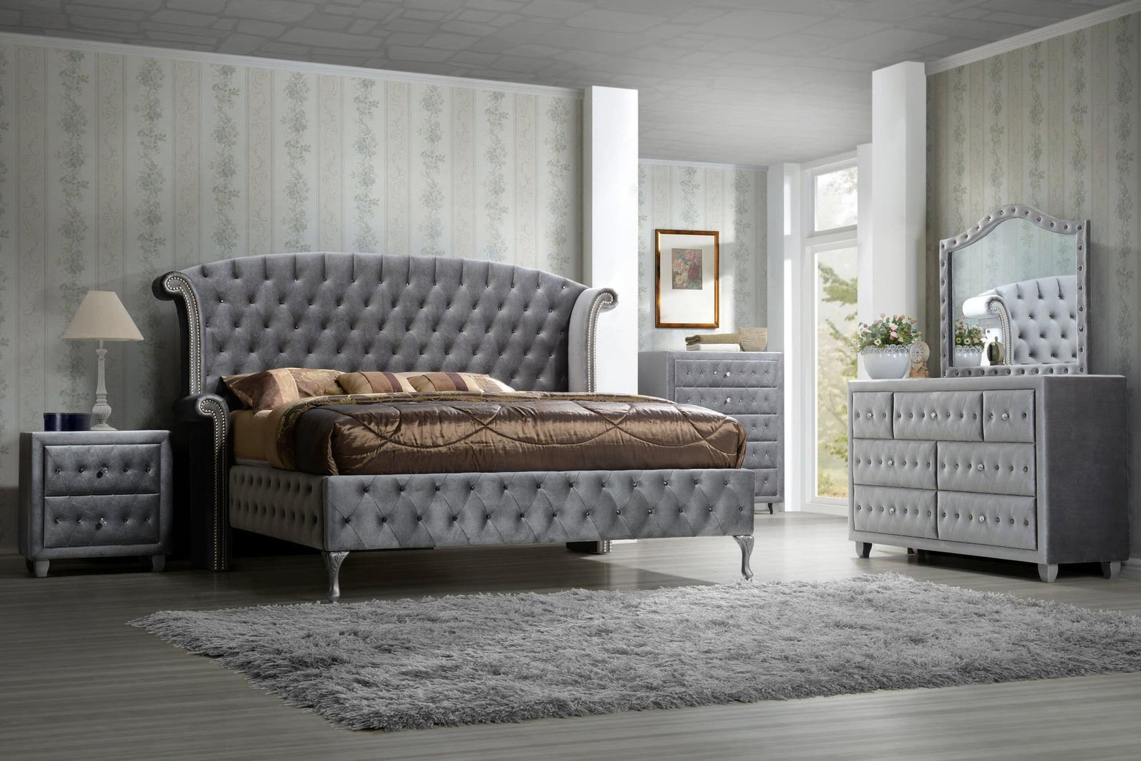 Diamond Palace Gray Bedroom Set - Ella Furniture