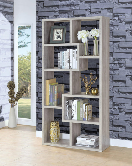 Theo 10-Shelf Bookcase Grey Driftwood - Ella Furniture
