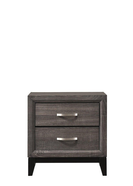 Akerson Night Stand Gray, Modern Wood, Metal Curved 2 Drawers - Ella Furniture