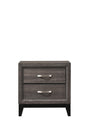 Akerson Night Stand Gray, Modern Wood, Metal Curved 2 Drawers - Ella Furniture