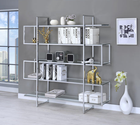 5-Shelf Bookcase Chrome And Clear - Ella Furniture