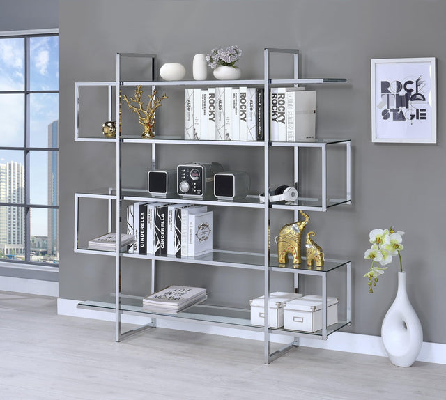 5-Shelf Bookcase Chrome And Clear - Ella Furniture