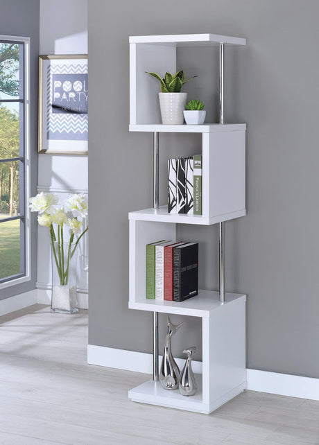 Baxter 4-Shelf Bookcase White And Chrome - Ella Furniture