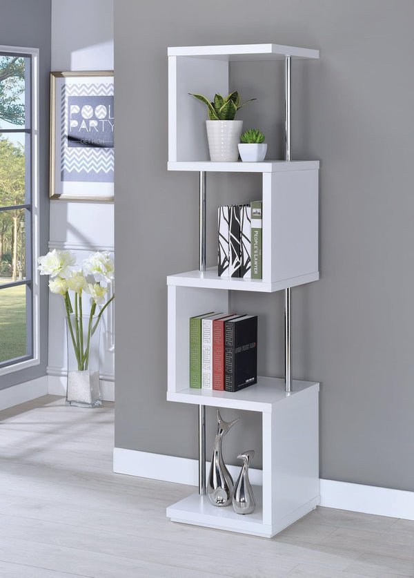 Baxter 4-Shelf Bookcase White And Chrome - Ella Furniture