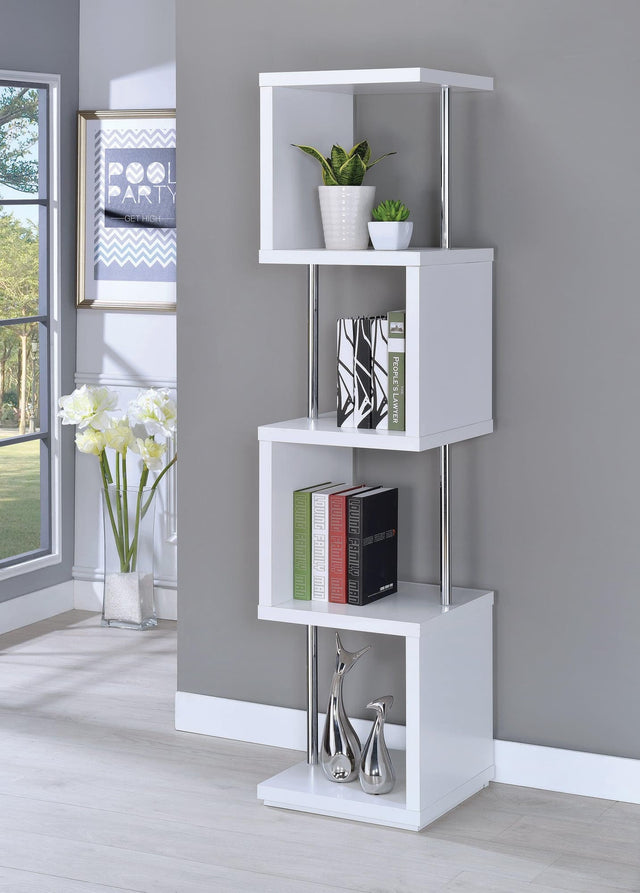 Baxter 4-Shelf Bookcase White And Chrome - Ella Furniture