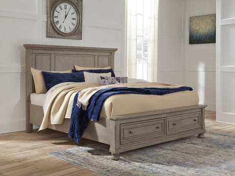 Lettner Light Gray King Panel Storage Bed - Ella Furniture