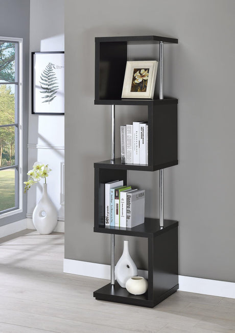 Baxter 4-Shelf Bookcase Black And Chrome - Ella Furniture