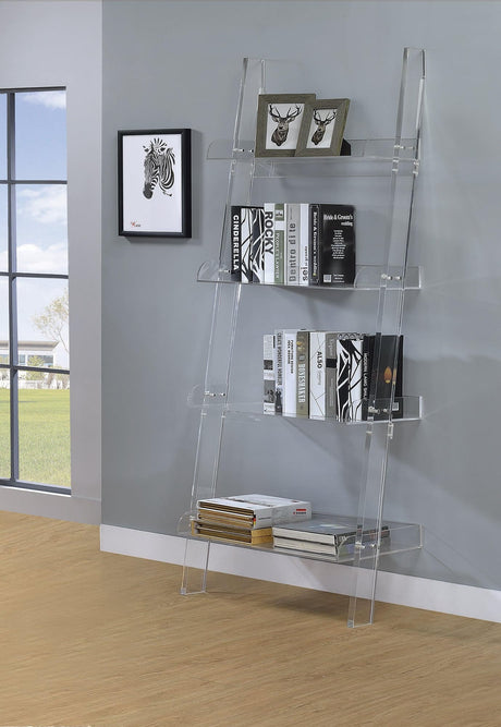 Amaturo 4-Shelf Ladder Bookcase Clear - Ella Furniture