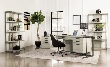 Loomis 4-Shelf Bookcase Whitewashed Grey - Ella Furniture