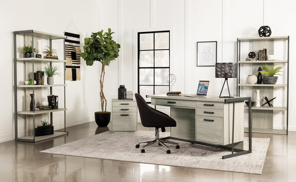Loomis 4-Shelf Bookcase Whitewashed Grey - Ella Furniture