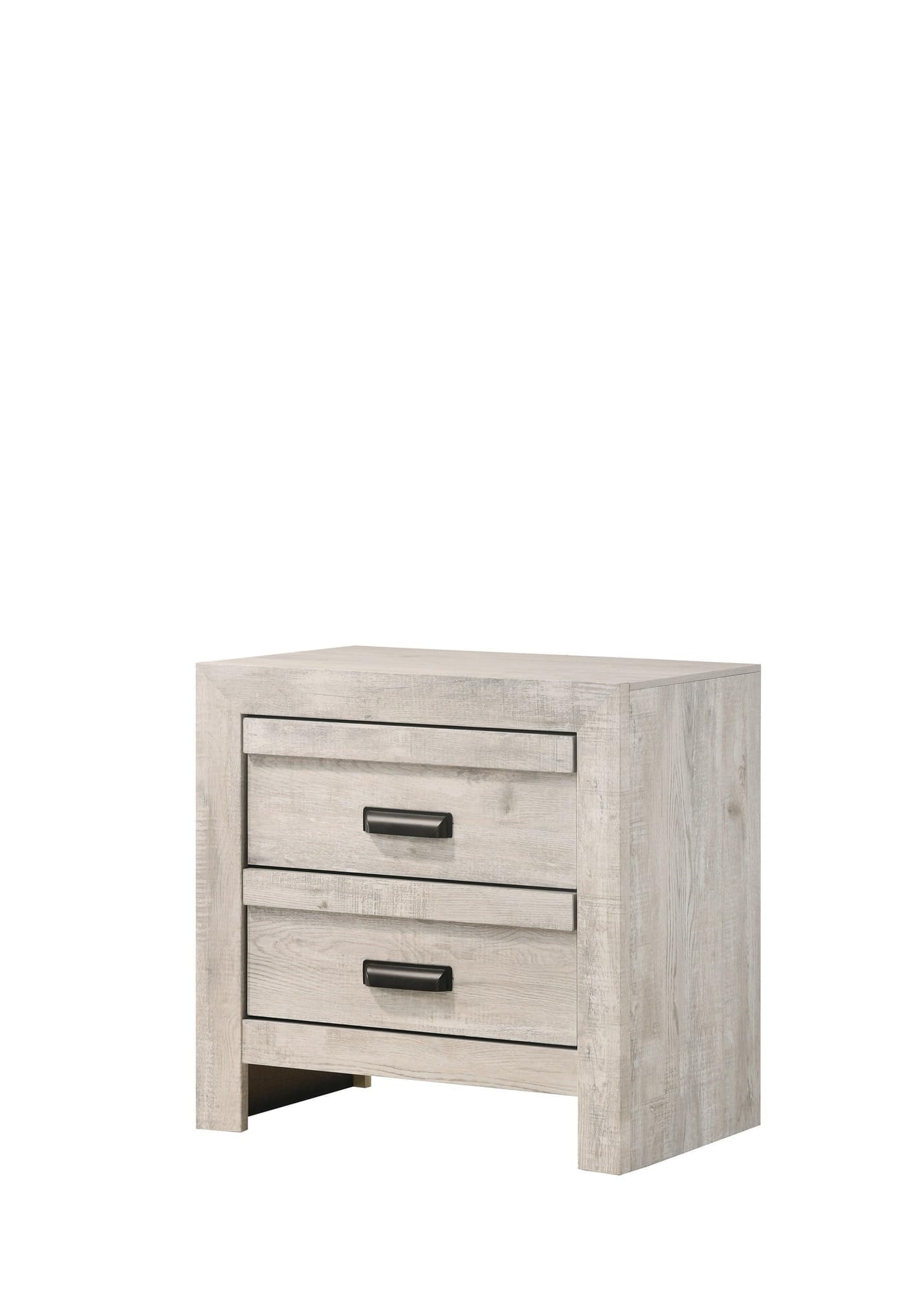 Valor Night Stand Cream, Rustic Modern Wood, 2 Metal Drawers - Ella Furniture