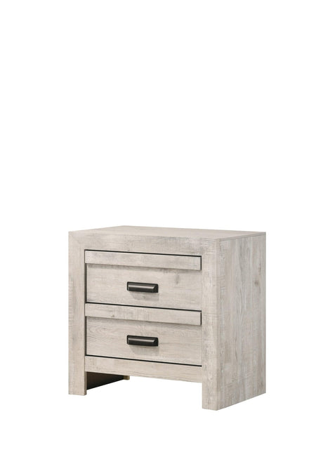 Valor Night Stand Cream, Rustic Modern Wood, 2 Metal Drawers - Ella Furniture