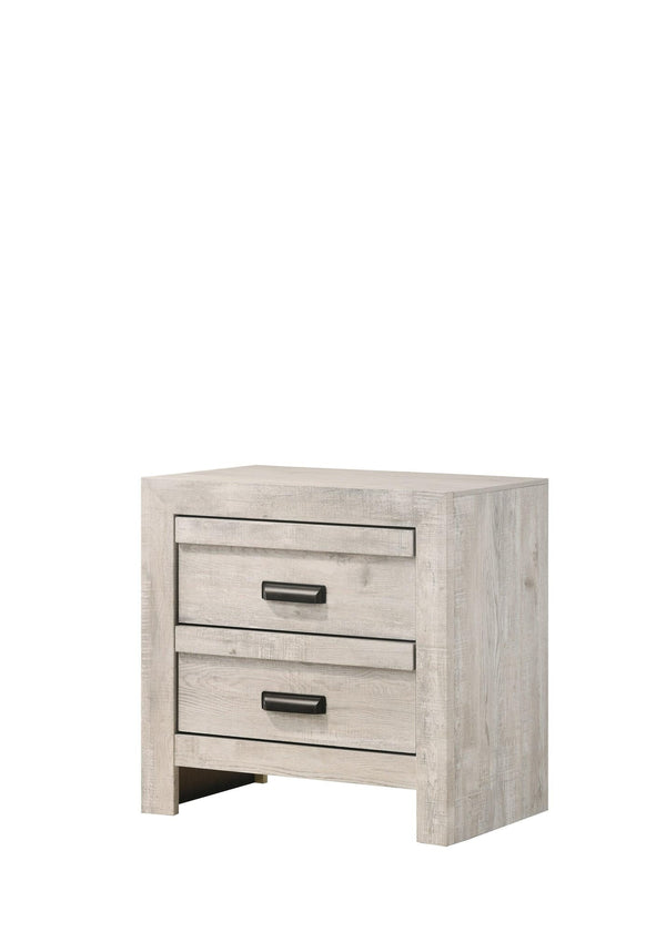 Valor Night Stand Cream, Rustic Modern Wood, 2 Metal Drawers - Ella Furniture