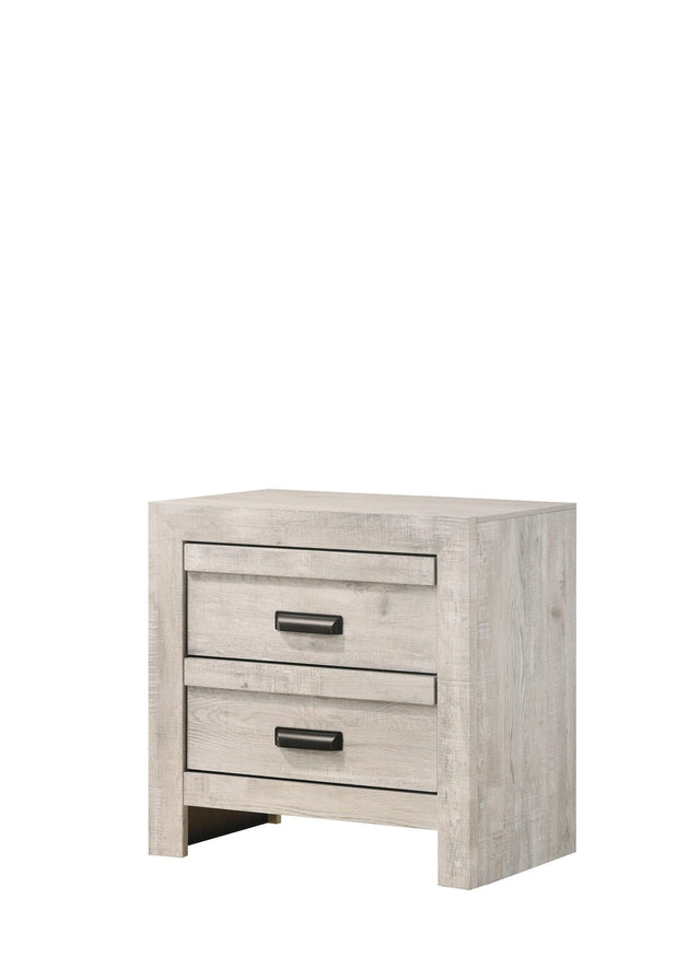 Valor Night Stand Cream, Rustic Modern Wood, 2 Metal Drawers - Ella Furniture