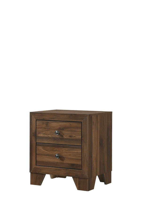 Millie Night Stand Brown Cherry, Modern Sleek And Contemporary Wood, Nickel Knob 2 Drawers - Ella Furniture