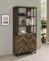 Millbrook 2-Door Bookcase Rustic Oak Herringbone And Gunmetal - Ella Furniture