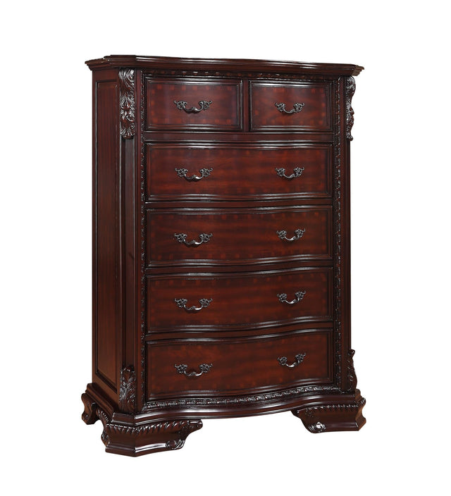 Sheffield Chest Rich Brown, Traditional Classic Wood, Pewter Bail 6 Drawers - Ella Furniture