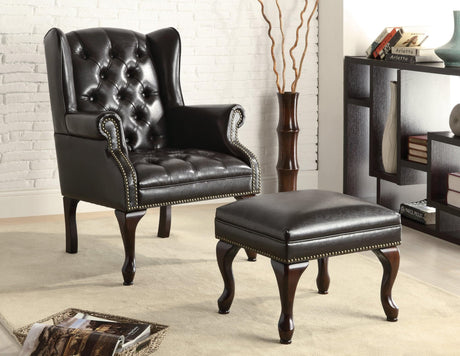 Roberts Button Tufted Back Accent Chair With Ottoman Black And Espresso - Ella Furniture
