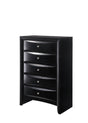 Black Emily Chest, Contemporary Modern Wood, Silver Nickel Knob 5 Drawers - Ella Furniture