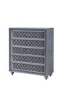 Cameo Chest Gray, Modern And Classic Faux Leather Wood And Veneers, Nickel Knob 5 Drawers - Ella Furniture