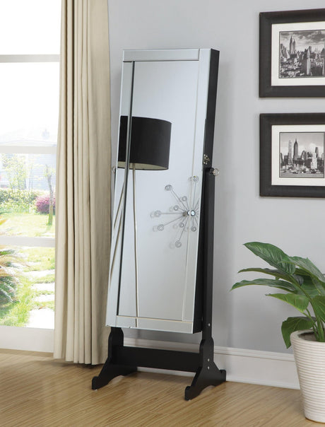 Cortez Storage Jewelry Cheval Mirror Black - Ella Furniture