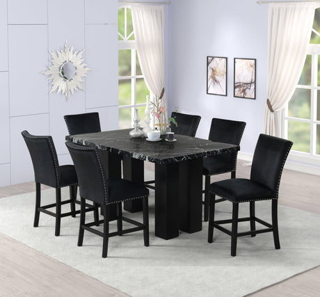 2220 Onyx - (Faux Marble) Counter Height Table + 6 Chair Set - Ella Furniture