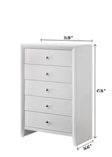 Evan Chest White, Modern Rope Wood, Nickel Knob 5 Drawers - Ella Furniture