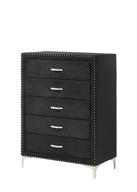 Lucinda Chest Black, Modern And Classic Fabric Wood, Classic Metal 5 Drawers - Ella Furniture