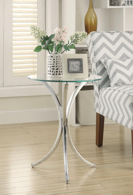 Eloise Round Accent Table With Curved Legs Chrome - Ella Furniture
