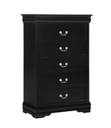 Louis Philip Chest Black, Sleek And Modern Wood And Veneers, Pewter Bail 5 Drawers - Ella Furniture