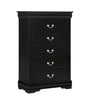 Louis Philip Chest Black, Sleek And Modern Wood And Veneers, Pewter Bail 5 Drawers - Ella Furniture