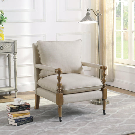 Monaghan Upholstered Accent Chair With Casters Beige - Ella Furniture