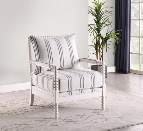 Blanchett Upholstered Accent Chair With Spindle Accent White And Navy - Ella Furniture