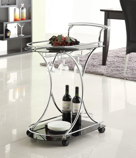 Elfman 2-Shelve Serving Cart Chrome And Black - Ella Furniture