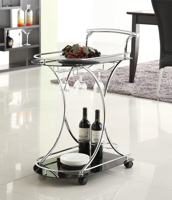 Elfman 2-Shelve Serving Cart Chrome And Black - Ella Furniture