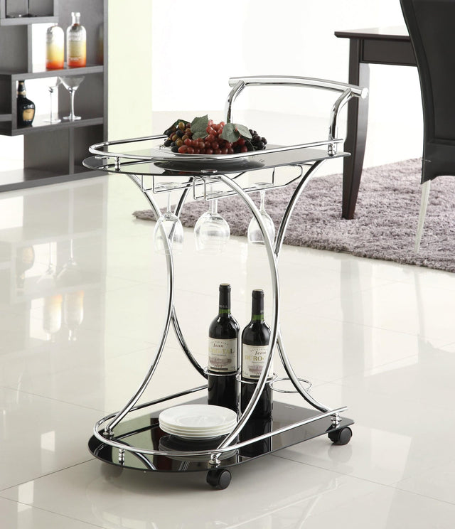 Elfman 2-Shelve Serving Cart Chrome And Black - Ella Furniture