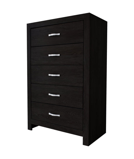 Jaylen Chest Black, Modern And Glam Wood, Metal 5 Drawers - Ella Furniture
