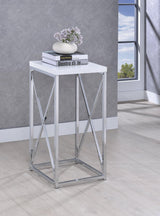 Edmund Accent Table With X-cross Glossy White And Chrome - Ella Furniture