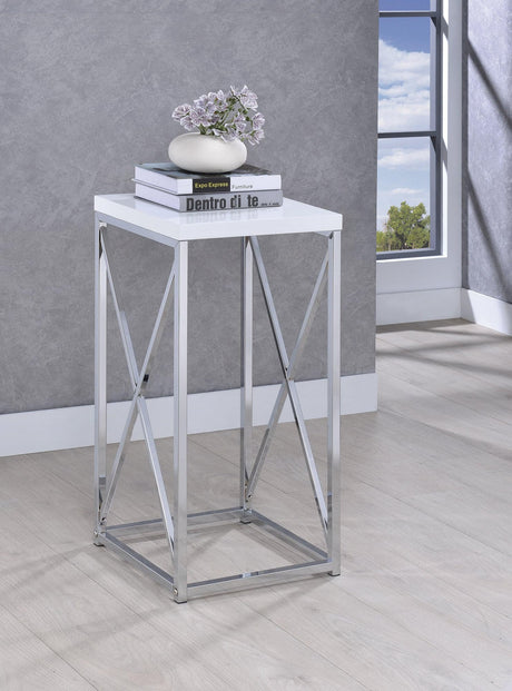 Edmund Accent Table With X-cross Glossy White And Chrome - Ella Furniture