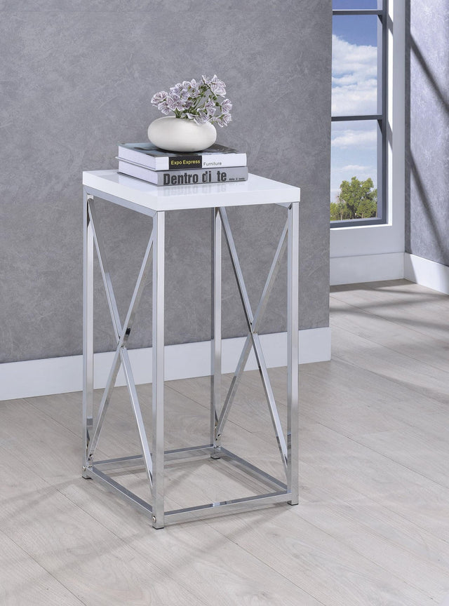 Edmund Accent Table With X-cross Glossy White And Chrome - Ella Furniture