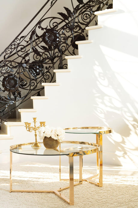 Delia 2-Piece Round Nesting Table Clear And Gold - Ella Furniture