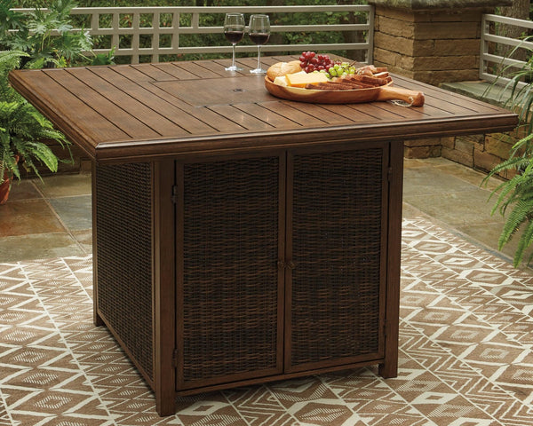 Paradise Trail Medium Brown Bar Table With Fire Pit - Ella Furniture