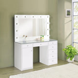Percy 7-Drawer Glass Top Vanity Desk With Lighting White - Ella Furniture