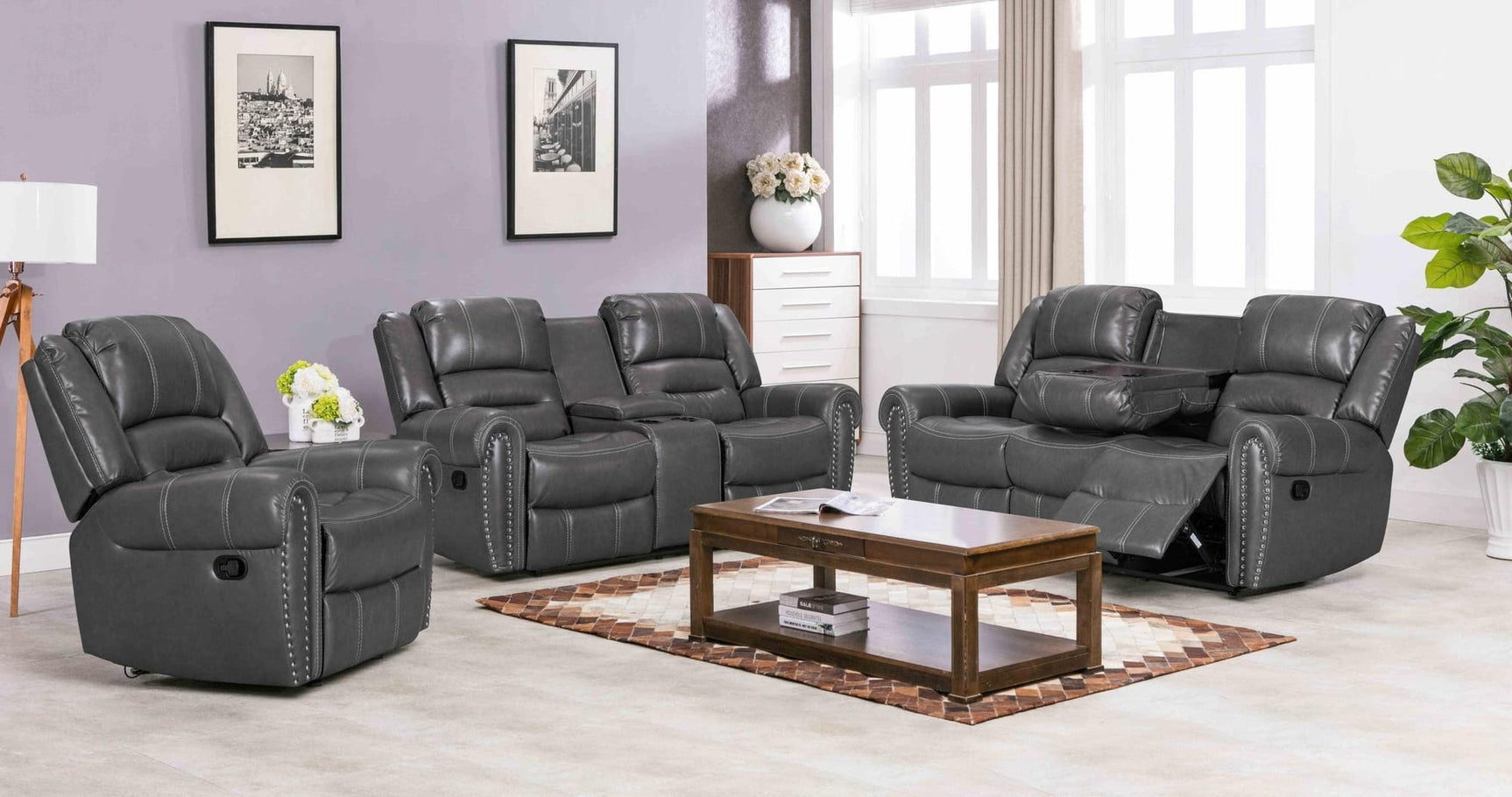 Lexington2023 Gray - 3Pc Reclining Living Room - Ella Furniture