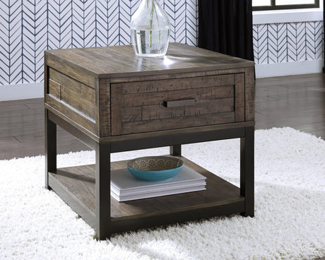 Johurst Grayish Brown End Table - Ella Furniture