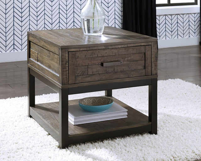 Johurst Grayish Brown End Table - Ella Furniture